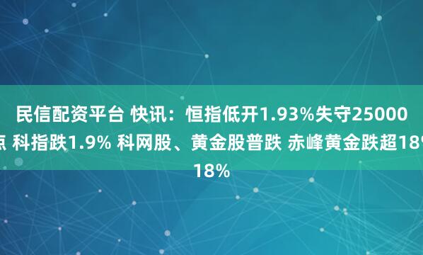 民信配资平台 快讯：恒指低开1.93%失守25000点 科指跌1.9% 科网股、黄金股普跌 赤峰黄金跌超18%